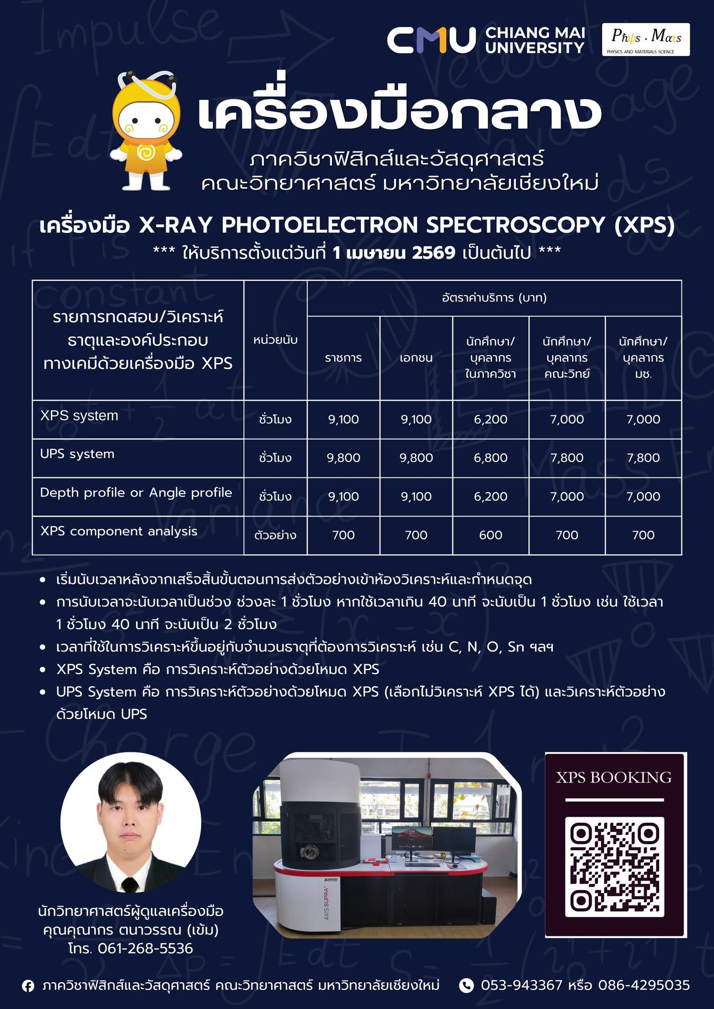ประกาศอัตราค่าบริการเครื่องมือกลางภาควิชาฟิสิกส์และวัสดุศาสตร์
